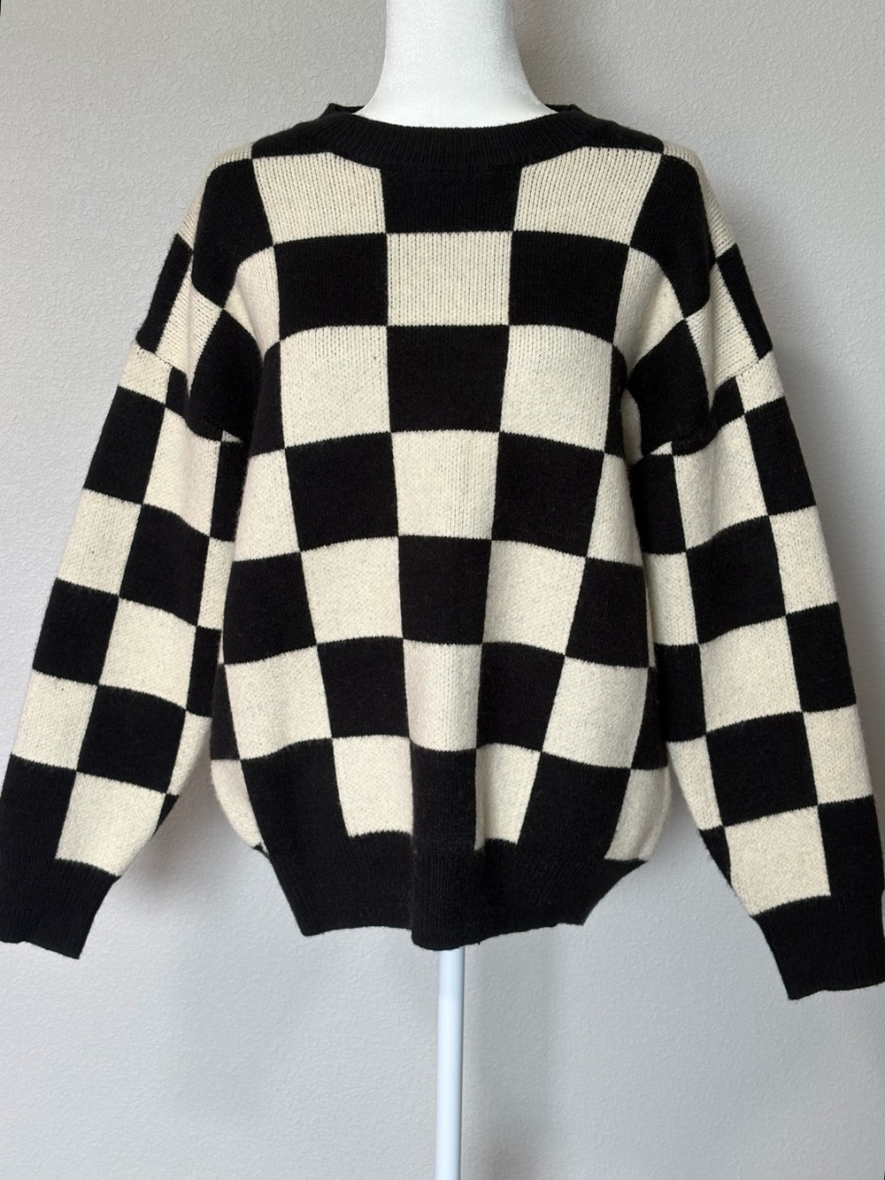 Bohme “Angela” Checkered Sweater in Black and Cream